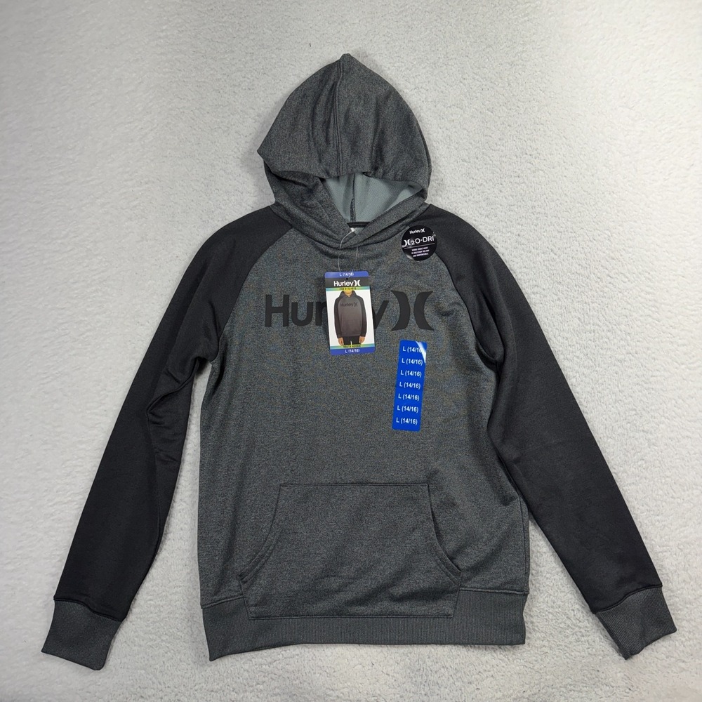 Hurley Youth Pullover Hoodie Size L 14-16 Gray with H20 DRI Wick NWT Sport
